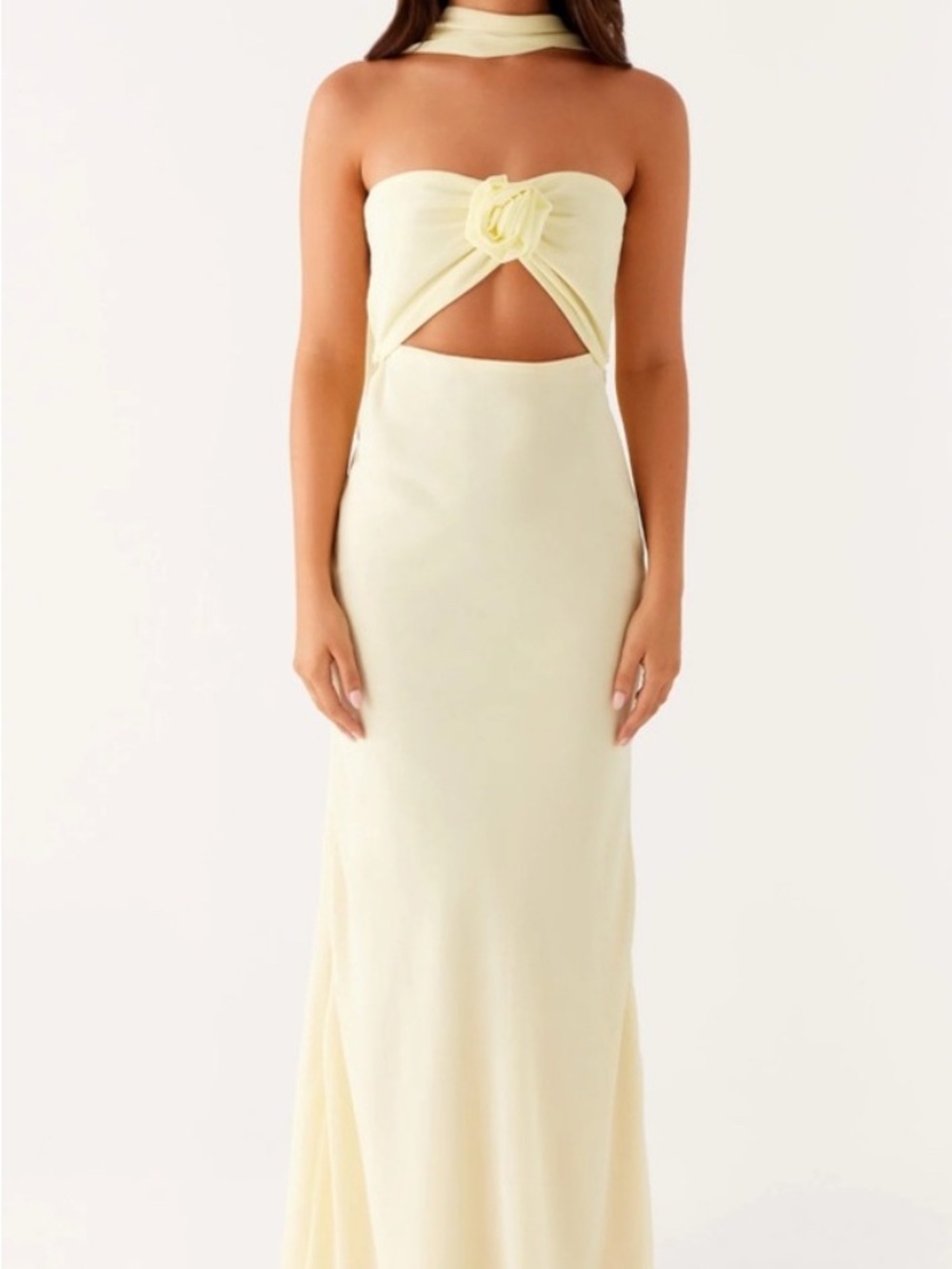 peppermayo new light yellow maxi dress with scarf size m